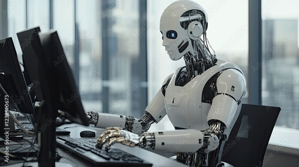 Poster Advanced Robot Working at a Modern Office Computer