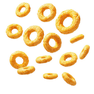 Cereal ring isolated corn bowl background food person milk breakfast. Healthy cereal ring isolated girl snack people dessert spoon woman fruit white honey delicious cheerio yellow pile sweet young