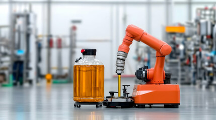 Fototapeta premium Robotic arm manipulating liquid in a lab setting.