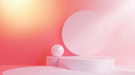 A pink background with a white ball and a white circle