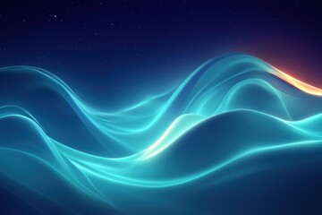 Glowing blue waves flow across dark space, stars twinkle