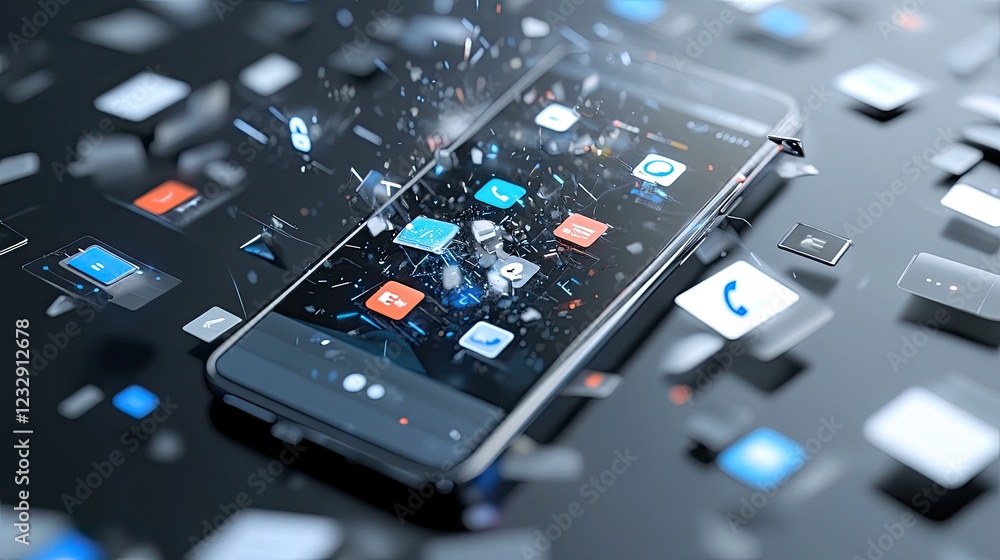 Poster Smartphone Exploding With Digital Application Icons