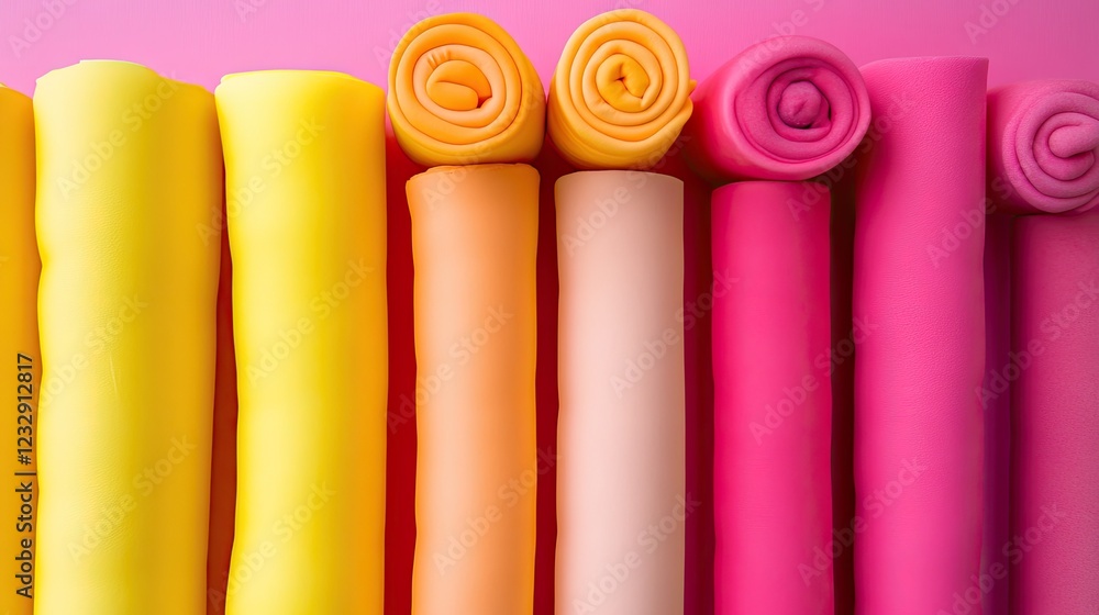 Poster rolled colorful fabric swatches arranged in gradient