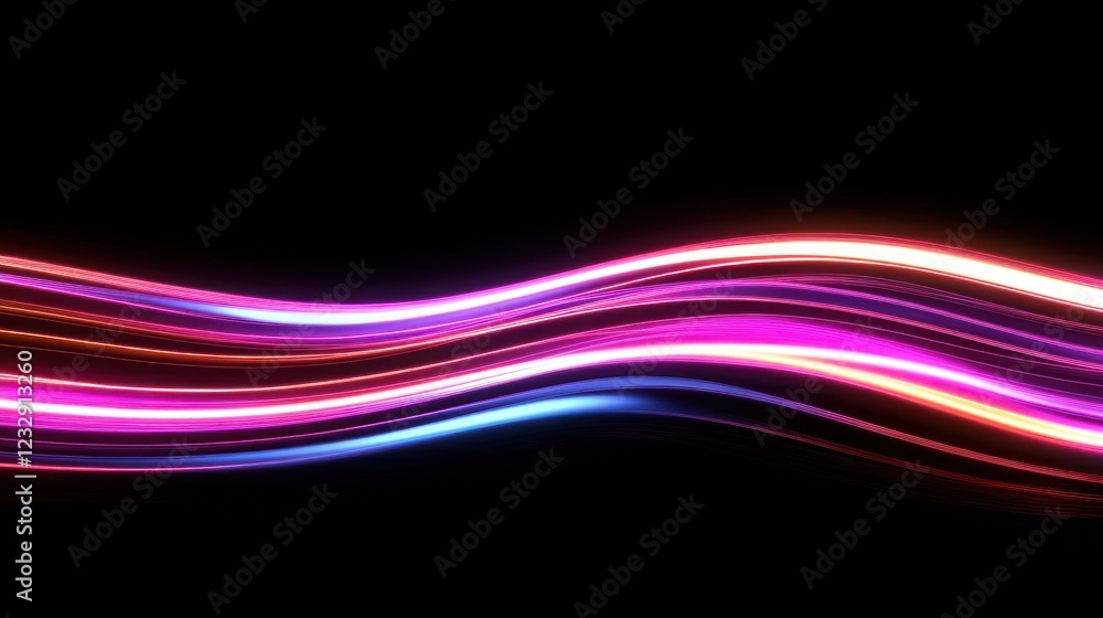 Poster Abstract Neon Waves Flowing Dynamically Across Dark Background