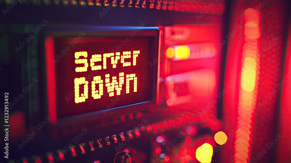 Poster Red Digital Display Shows Server Down Message