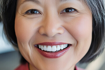 Fototapeta premium Smiling woman with short hair in soft lighting