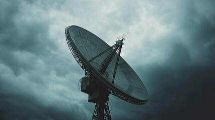 Large Satellite Dish Under Stormy Skies