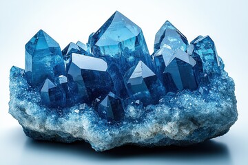 Pure and clean blue quartz crystal clusters