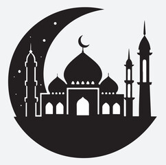 a grand mosque silhouette vector art illustration 
