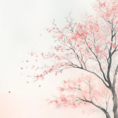 Fototapeta premium Soft Pink Blossoms in Traditional Ink Wash Art