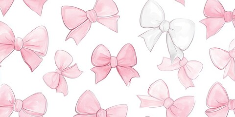 Watercolor light pink bows on a white background