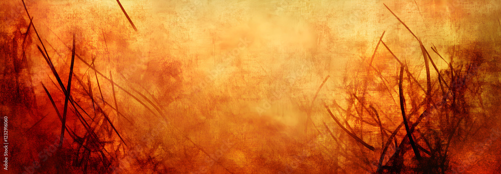 Poster grunge panoramic texture with intersecting lines, creating depth through warm orange brown color sch