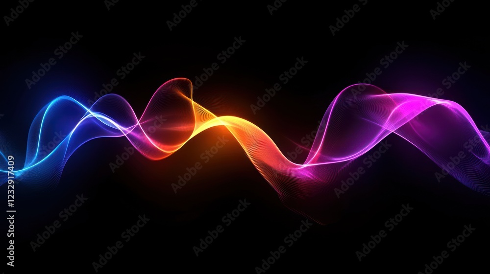 Poster Abstract Colorful Waves Flowing Dynamically Across Black Background
