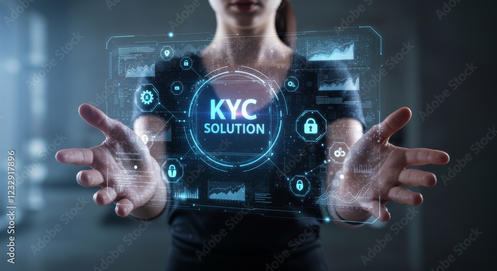 Aufkleber kyc solution technology. professional demonstrating innovative kyc solution interface, customer data