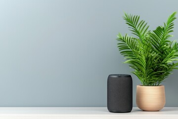 Smart Speaker mit Dekoration auf minimalistischem Regal

