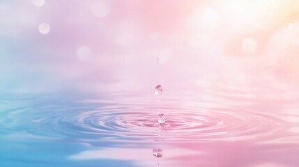 Water droplet falling into calm pastel water