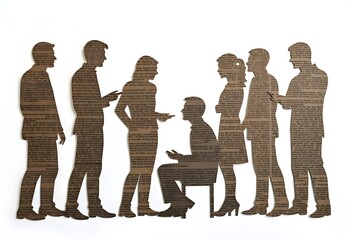 Fototapeta premium Newspaper Cut-Out of Conversing Group with Creative Typography on White Background