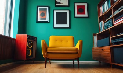 Retro-Styled Living Room with Vintage Decor Evoking Analog Nostalgia
