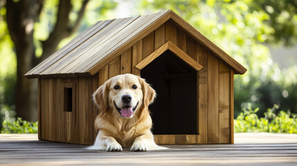 House-Shaped Dog House Design: Make the dog house look like a miniature version of your own home with a gable roof, a front door (for you, not the dog), and a small window. 
