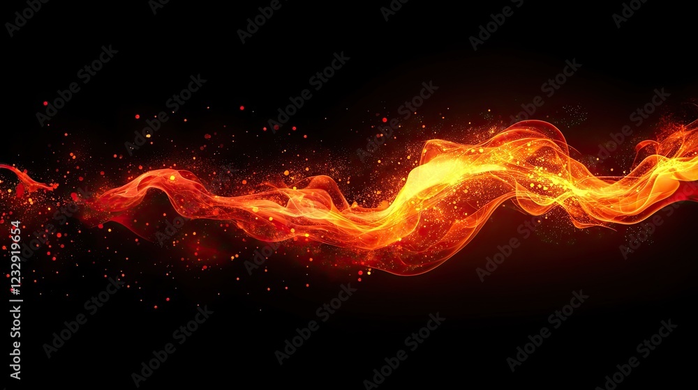 Poster fiery abstract wave of glowing embers and sparks