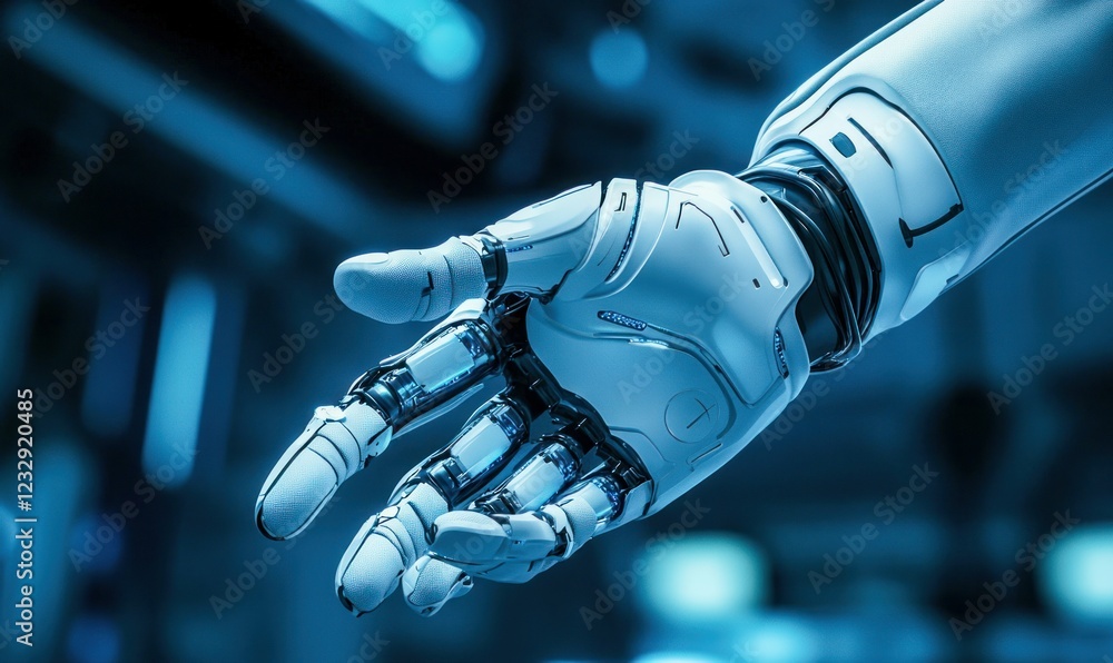 Poster advanced robotic hand in high-tech environment
