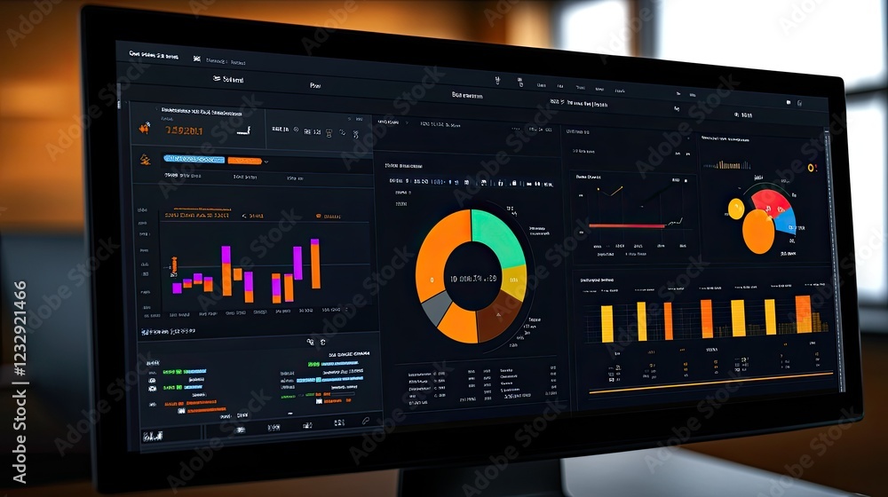 Poster Computer Screen Displays Various Data Charts And Graphs