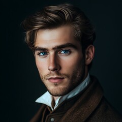 A Pensive Young Man Gazing Intensely in Studio