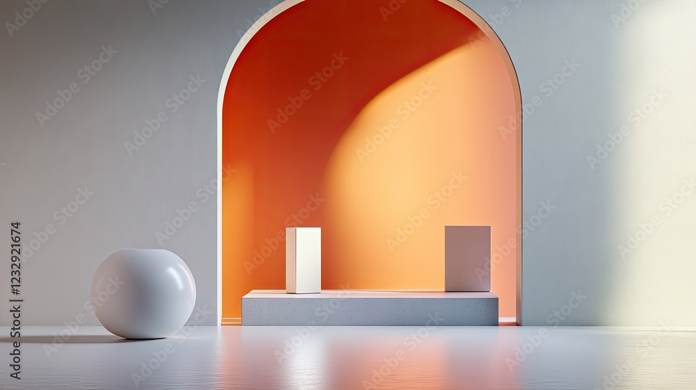 Poster Minimalist product display with archway and geometric shapes