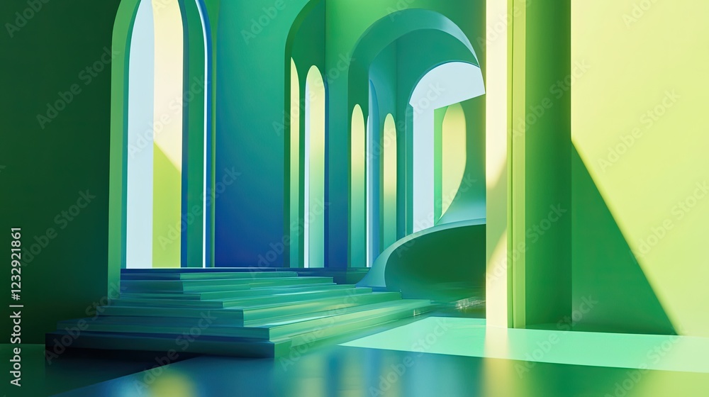 Poster abstract green architecture with steps and arches