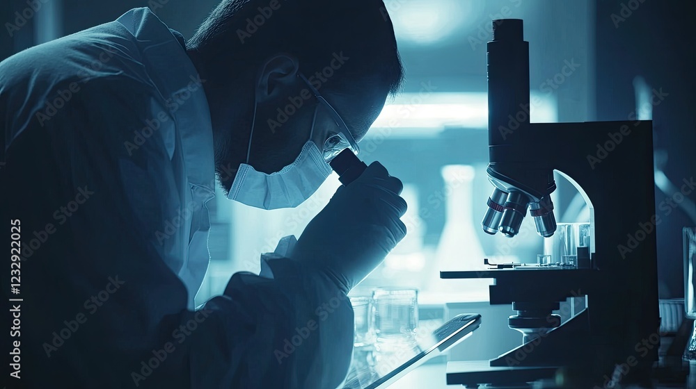 Poster Scientist using microscope in laboratory research