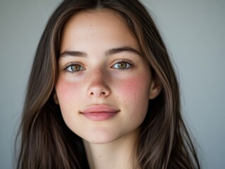 Naklejka premium portrait of a beautiful young woman with natural makeup and freckles