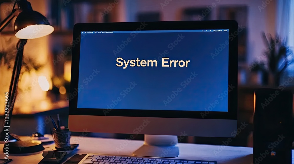 Poster Computer Screen Displays System Error Message At Night