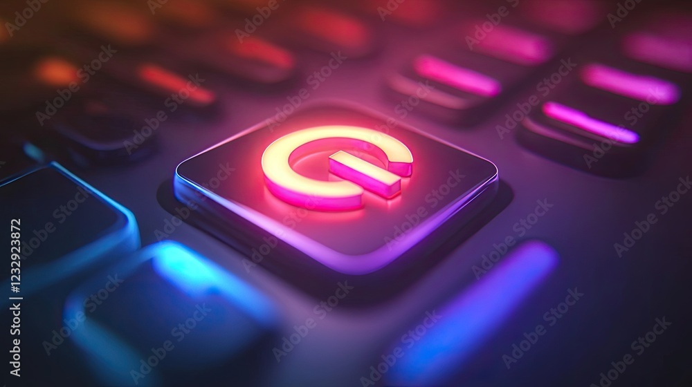 Poster Illuminated Power Button On A Neon Keyboard