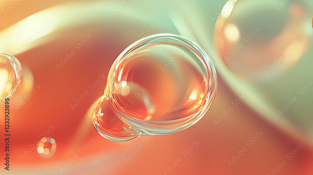 Poster Abstract image of translucent bubbles floating in liquid