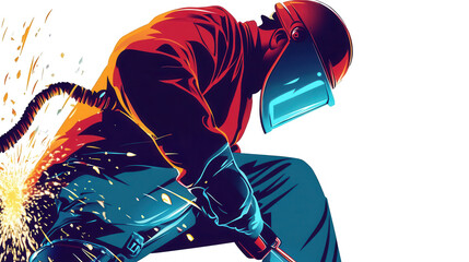 Workers' Day vector PNG file featuring a welder with sparks, isolated on white