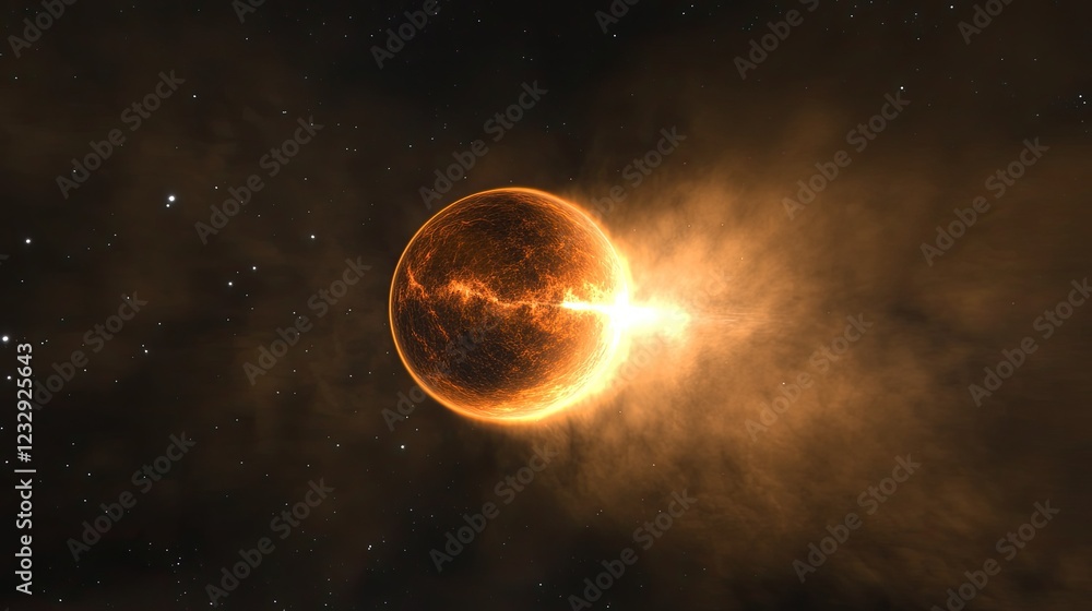 Poster Fiery Celestial Body Exploding In Space