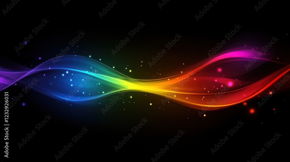 Poster abstract rainbow wave with glowing particles background