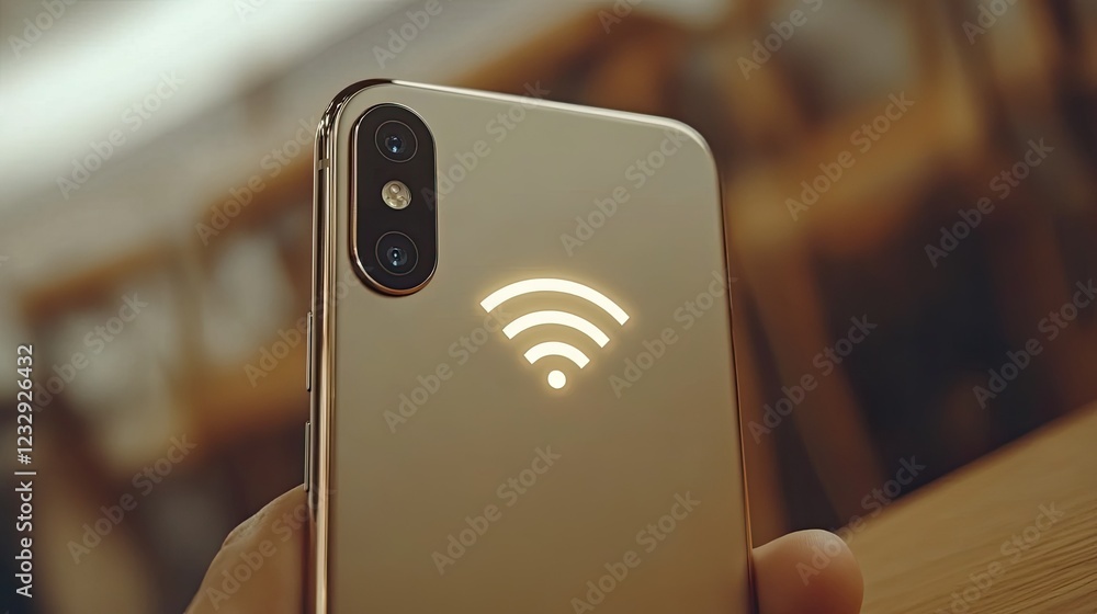 Poster gold smartphone displaying wireless connection symbol