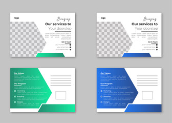 Blue and green Corporate business postcard design template