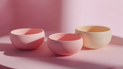 Pastel Pink and Beige Bowls on Pink Surface