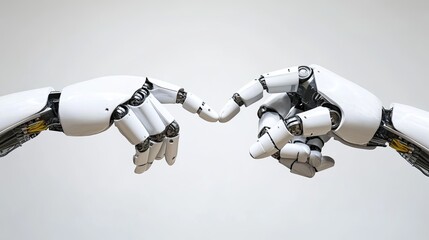 Two Robotic Arms Reach Out In A Simulated Connection