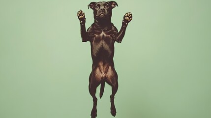 Black Dog Suspended Paws Upward Against Green Background