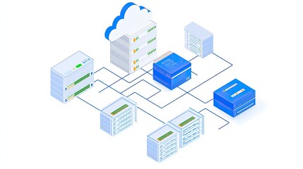 Obraz premium Cloud based server network infrastructure diagram illustration