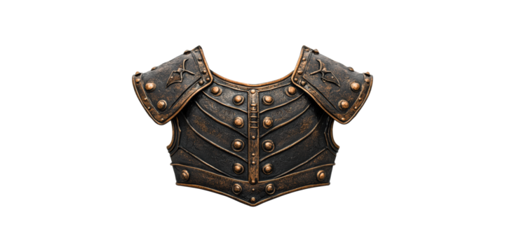 Medieval chest armor with decorative details isolated on transparent background