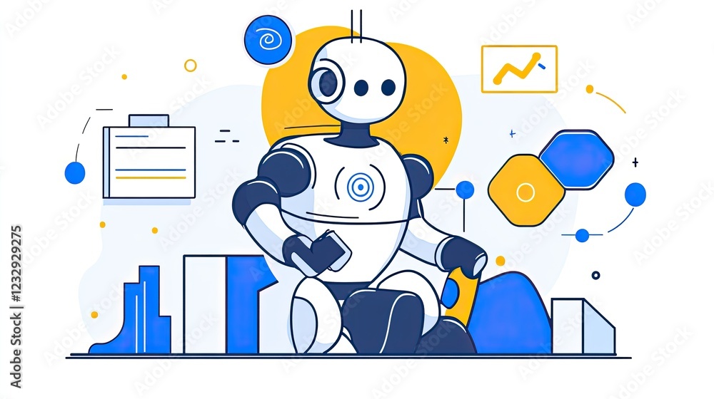 Poster Robot Analyzing Data and Business Growth Metrics