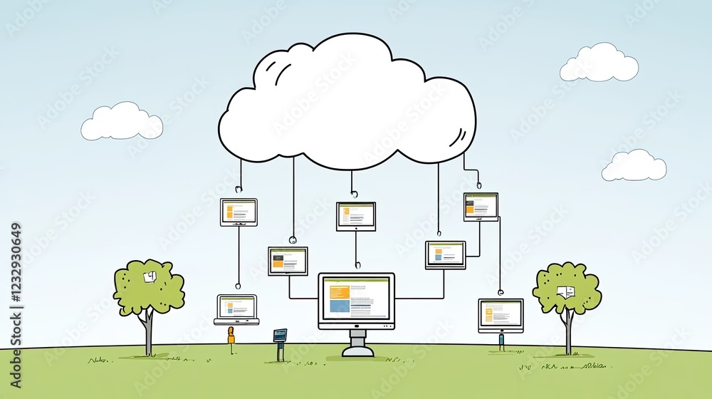 Poster Cloud Computing Network Illustrating Data Access And Sharing