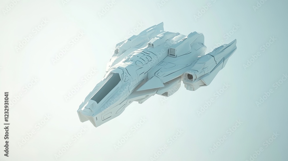 Poster white futuristic spaceship design in space flight