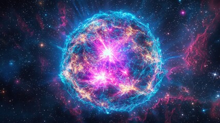 Obraz premium Colorful Cosmic Explosion in Deep Space with Bright Stars and Nebulae