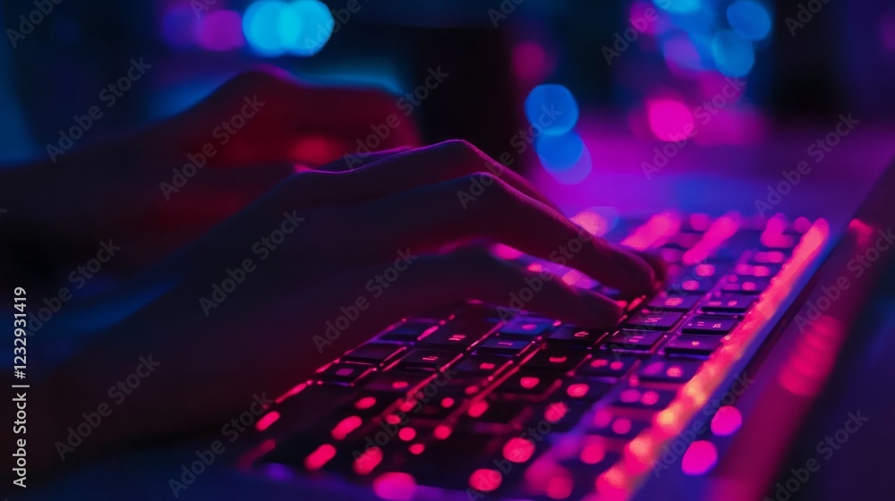 Poster SEO optimization depicted with PHP syntax highlighting, writing functional code on a laptop.