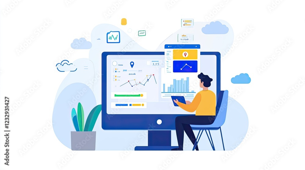 Poster Person Analyzing Data Graphs On Computer Screen
